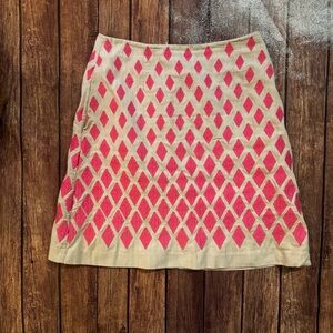 🌸 Boden Embroidered Diamond Skirt – Pink & Tan – Size 10 (US 6/UK 10) 🌸